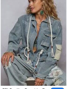 POL Light Blue Utility Jacket with Drawcord Waist hoodie